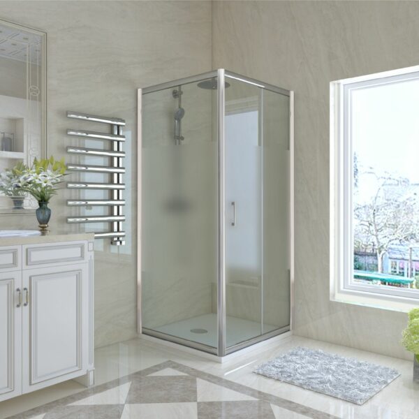 Duschkabine in Satinierter Mittelstreifen mit Schiebetür & feste Seitenwand ESG | Nano | Höhe 1870 mm (Copy)